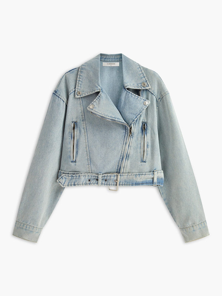 Drune | Cropped Denim Bikerjacke für Einen Rebellischen und Stilvollen Look