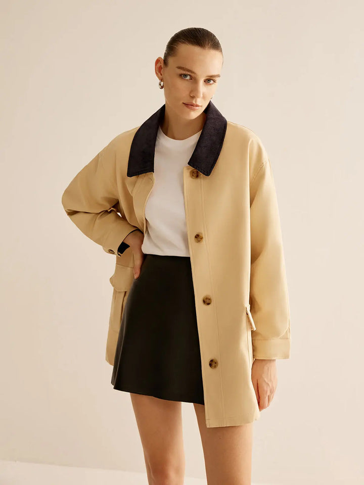 Drune | Baumwolljacke mit Kontrastkragen und Knöpfen