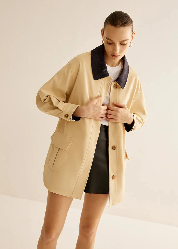 Drune | Inspirierter Kontrastkragen Baumwolljacke