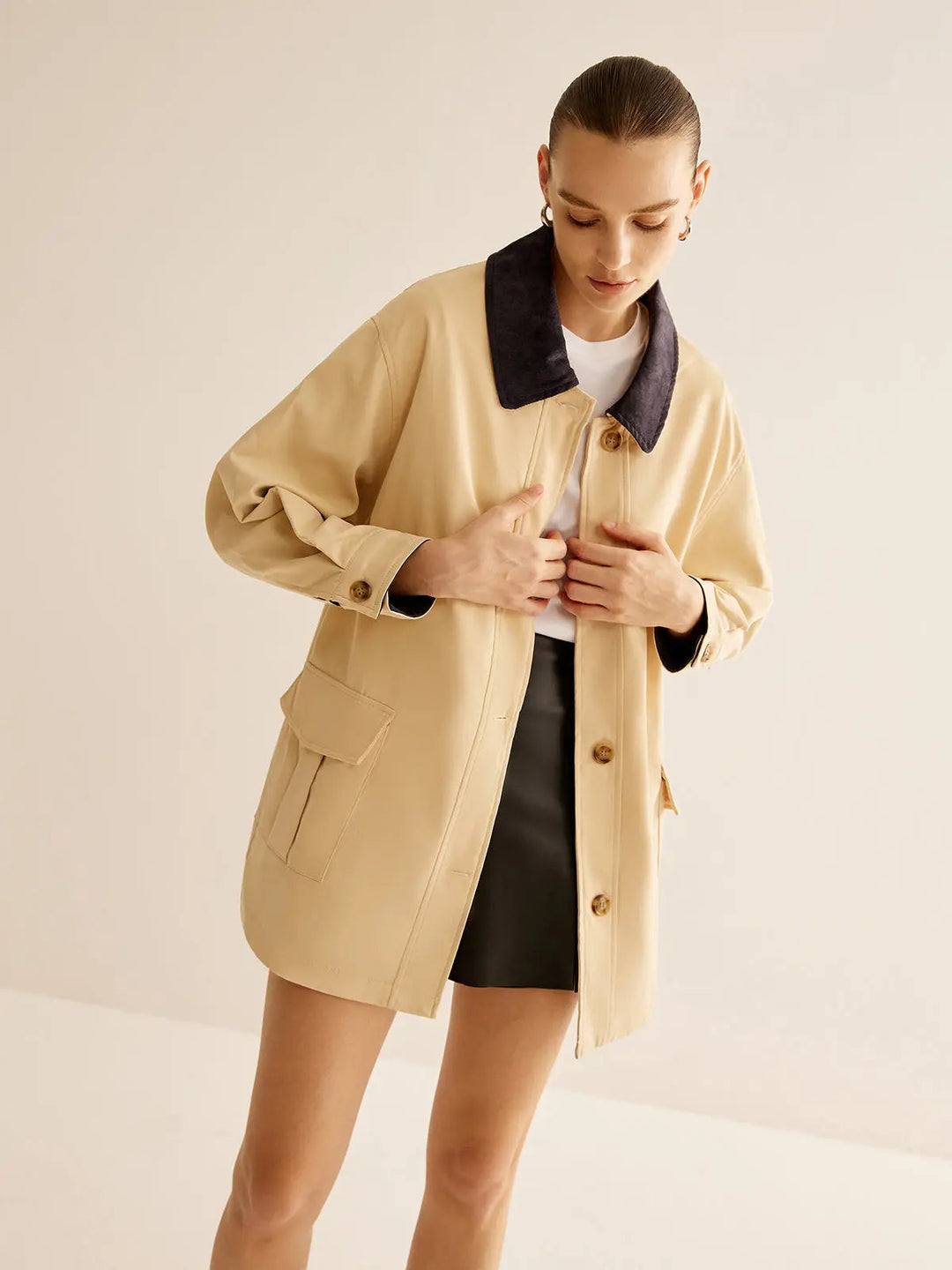 Drune | Baumwolljacke mit Kontrastkragen und Knöpfen