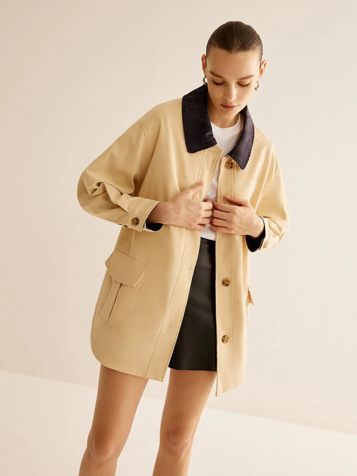 Drune | Baumwolljacke mit Kontrastkragen und Knöpfen