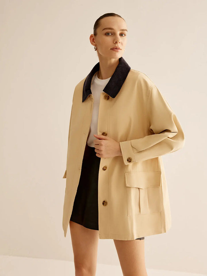 Drune | Baumwolljacke mit Kontrastkragen und Knöpfen