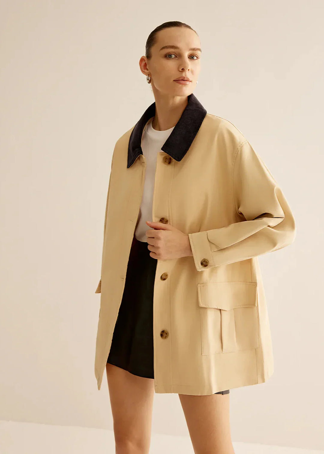 Drune | Inspirierter Kontrastkragen Baumwolljacke