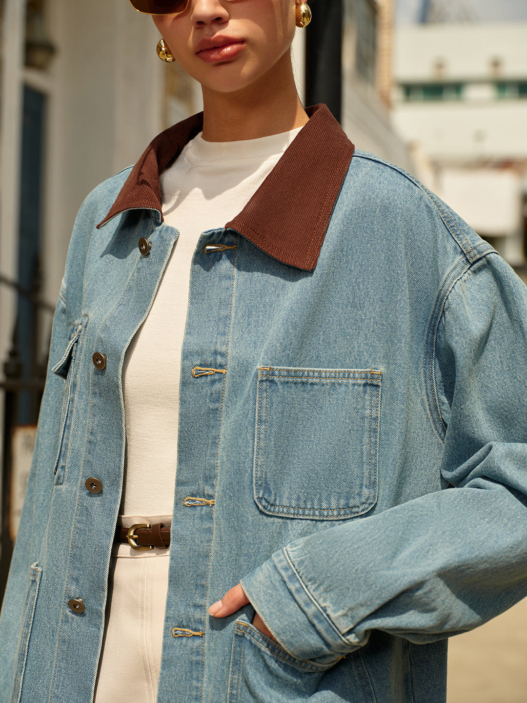Drune | Kragen Vielseitige Denimjacke