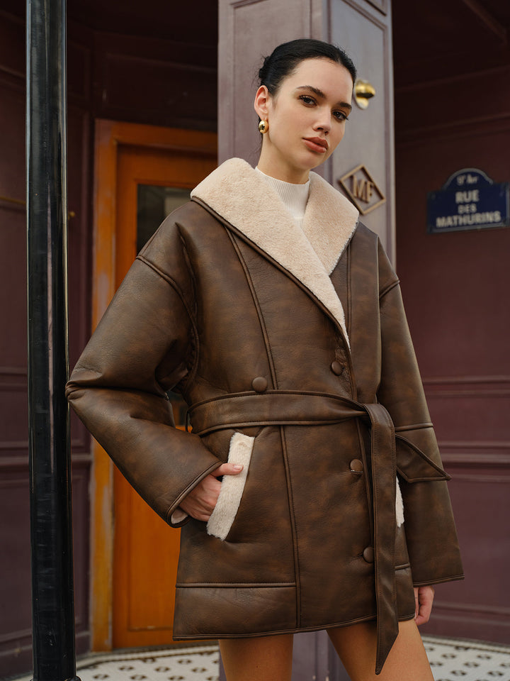 Drune | Gürteltier Faux-Leder Fleece-Jacke