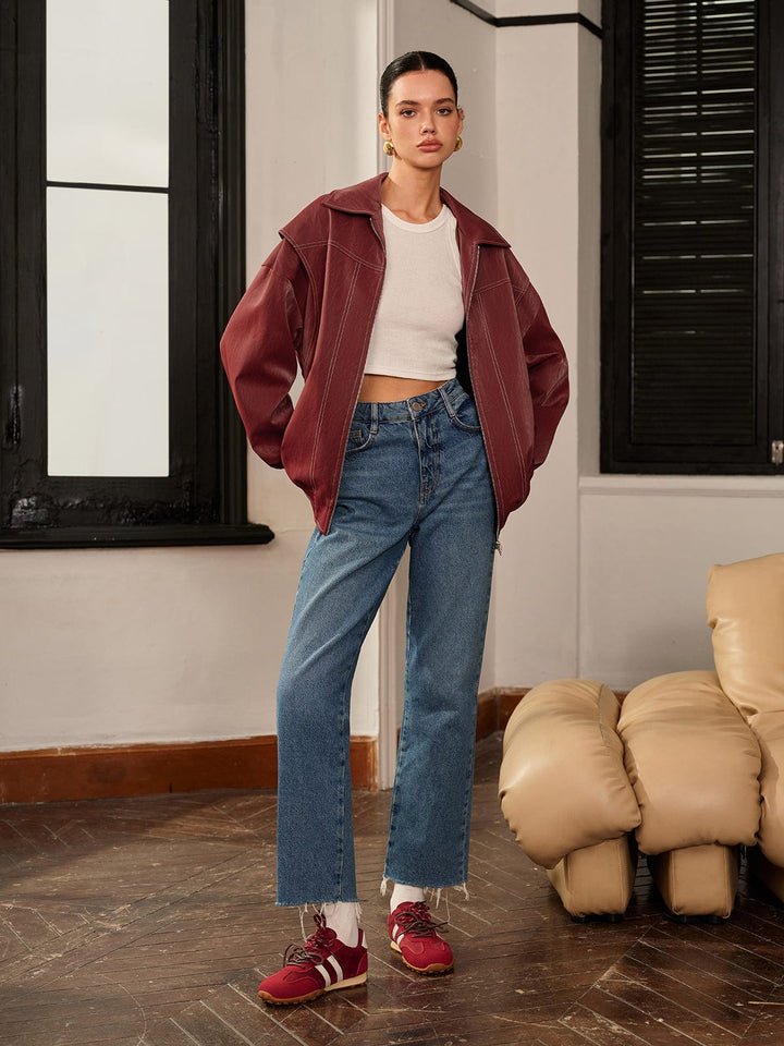 Drune | Bordeauxrote Jacke mit Sportivem Akzent