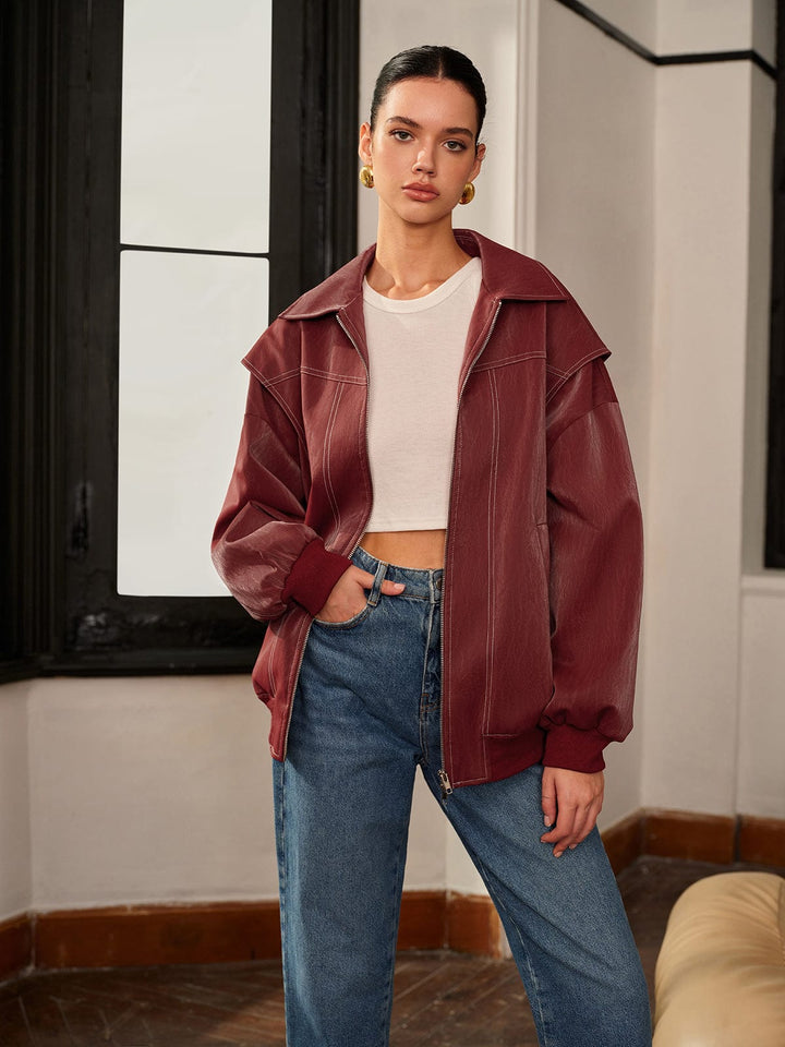 Drune | Bordeauxrote Jacke mit Sportivem Akzent
