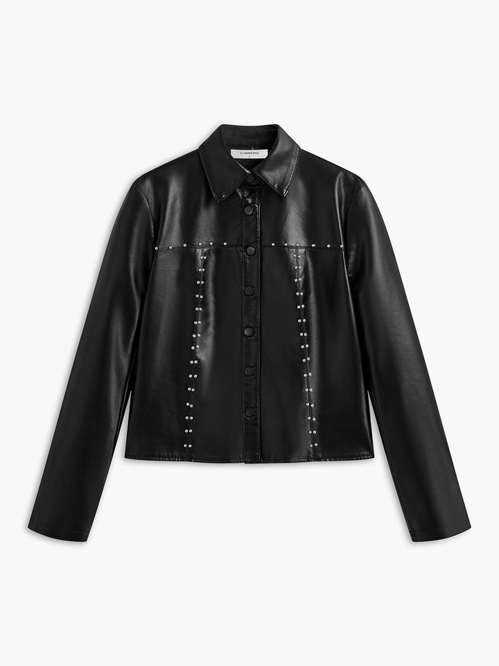 Drune | Nietenknopf PU Lederjacke