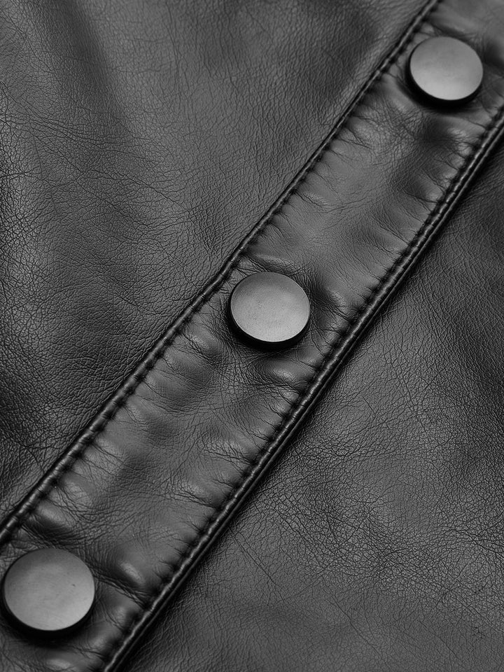 Drune | Nietenknopf PU Lederjacke
