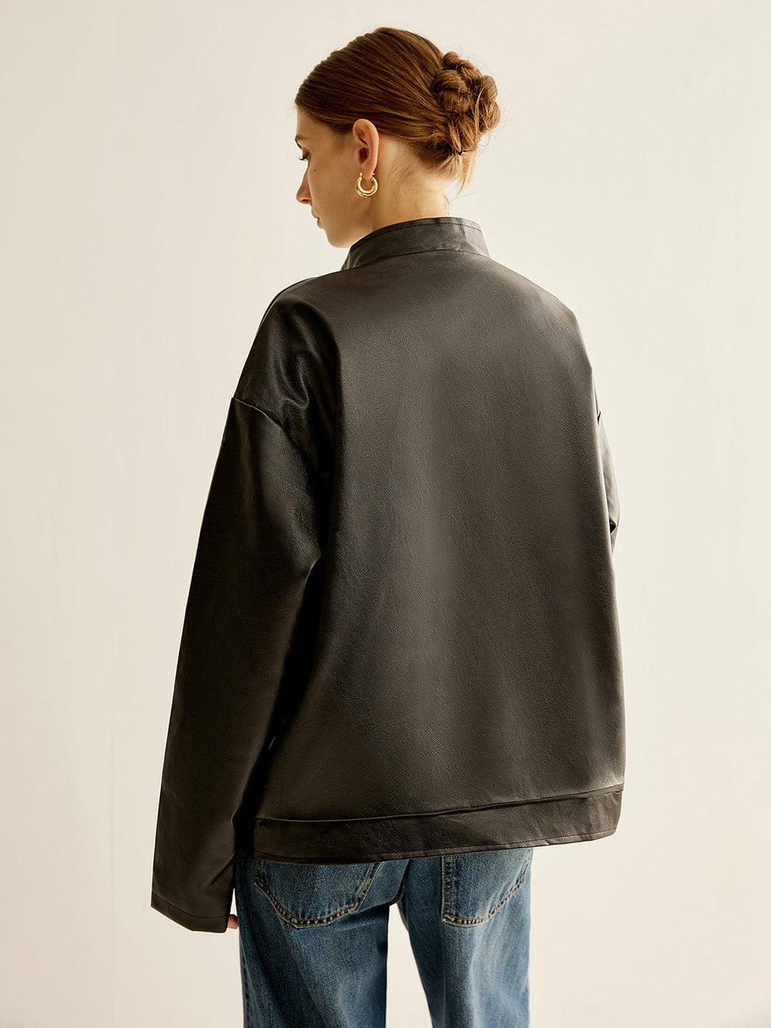 Drune | Schwarze Lederjacke mit Kontraststreifen