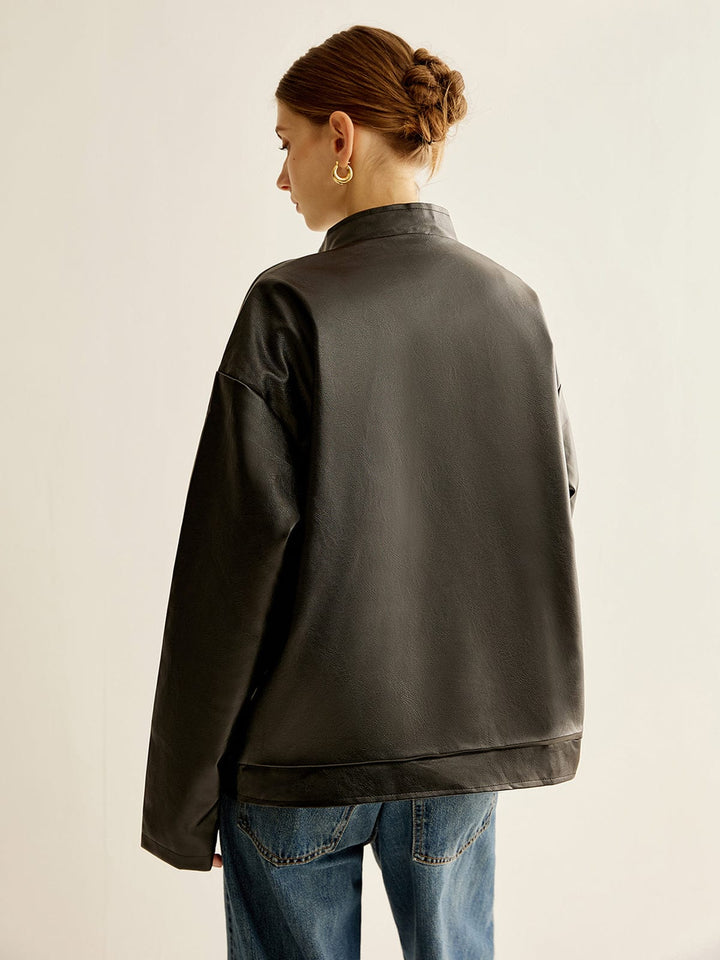 Drune | Schwarze Lederjacke mit Kontraststreifen