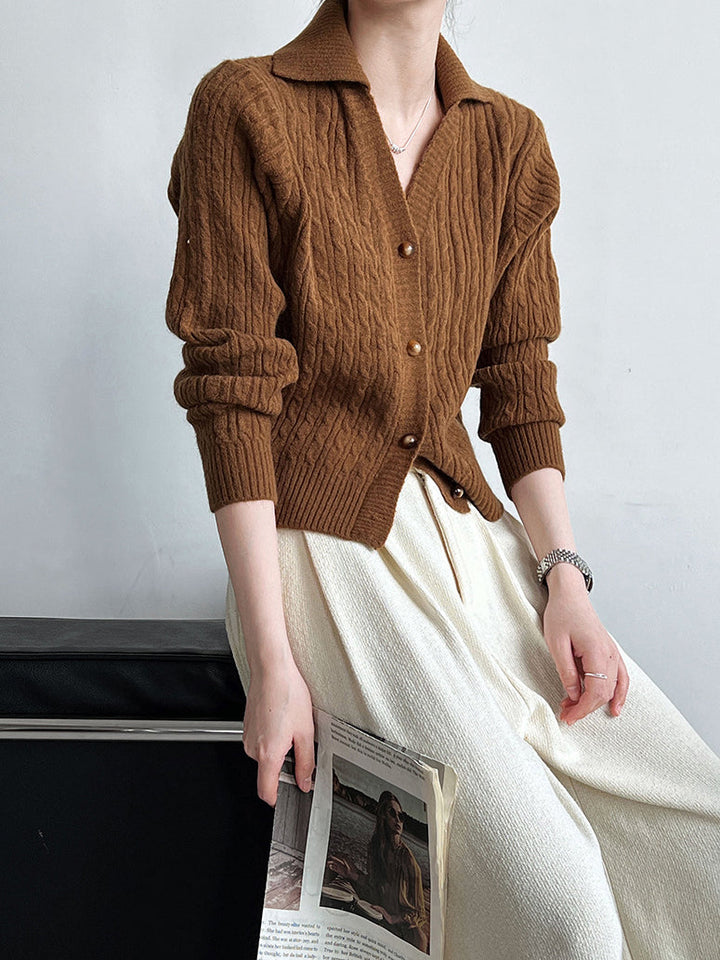 Drune | Rippstrickcardigan mit Kragen V-ausschnitt Klassisch und Warm