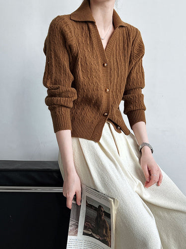 Drune | Rippstrickcardigan mit Kragen V-ausschnitt Klassisch und Warm