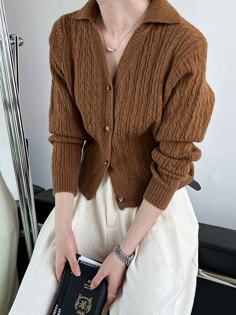 Drune | Rippstrickcardigan mit Kragen V-ausschnitt Klassisch und Warm
