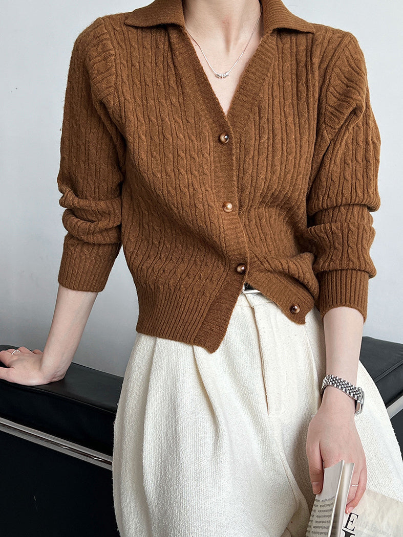 Drune | Rippstrickcardigan mit Kragen V-ausschnitt Klassisch und Warm