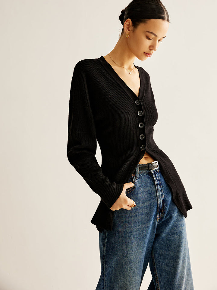 Drune | Cardigan mit Tiefem V-ausschnitt und Knöpfen Lässige Passform Minimalistisch und Zeitlos