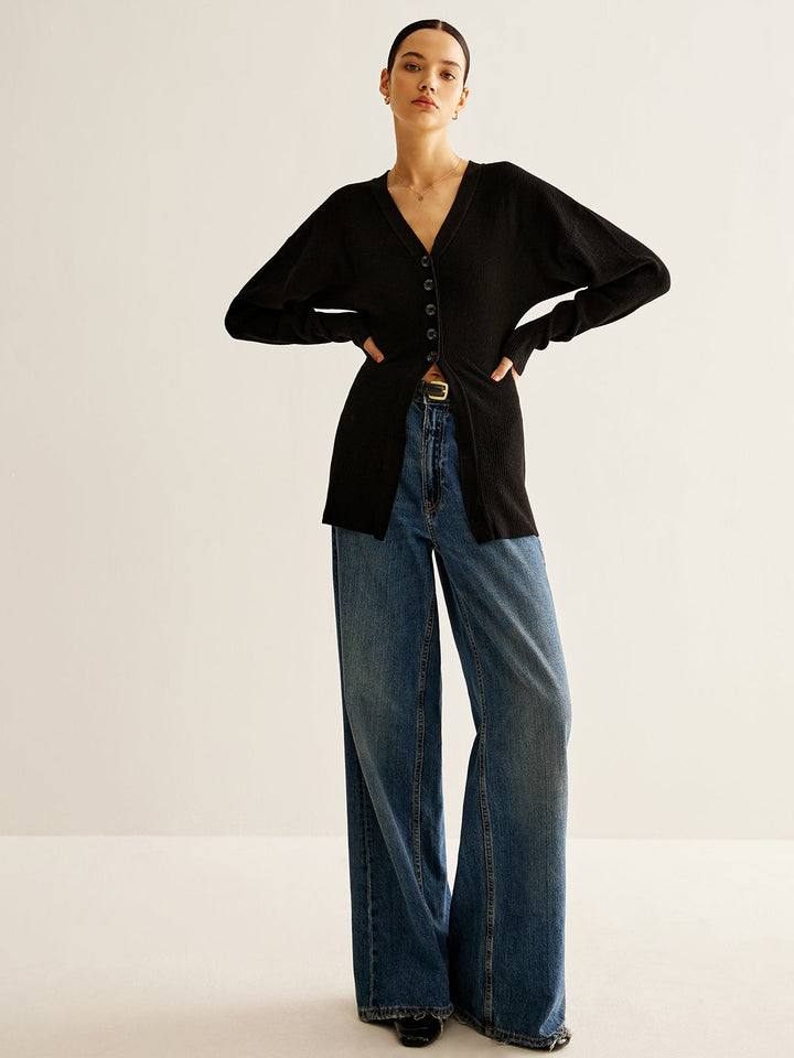 Drune | Cardigan mit Tiefem V-ausschnitt und Knöpfen Lässige Passform Minimalistisch und Zeitlos