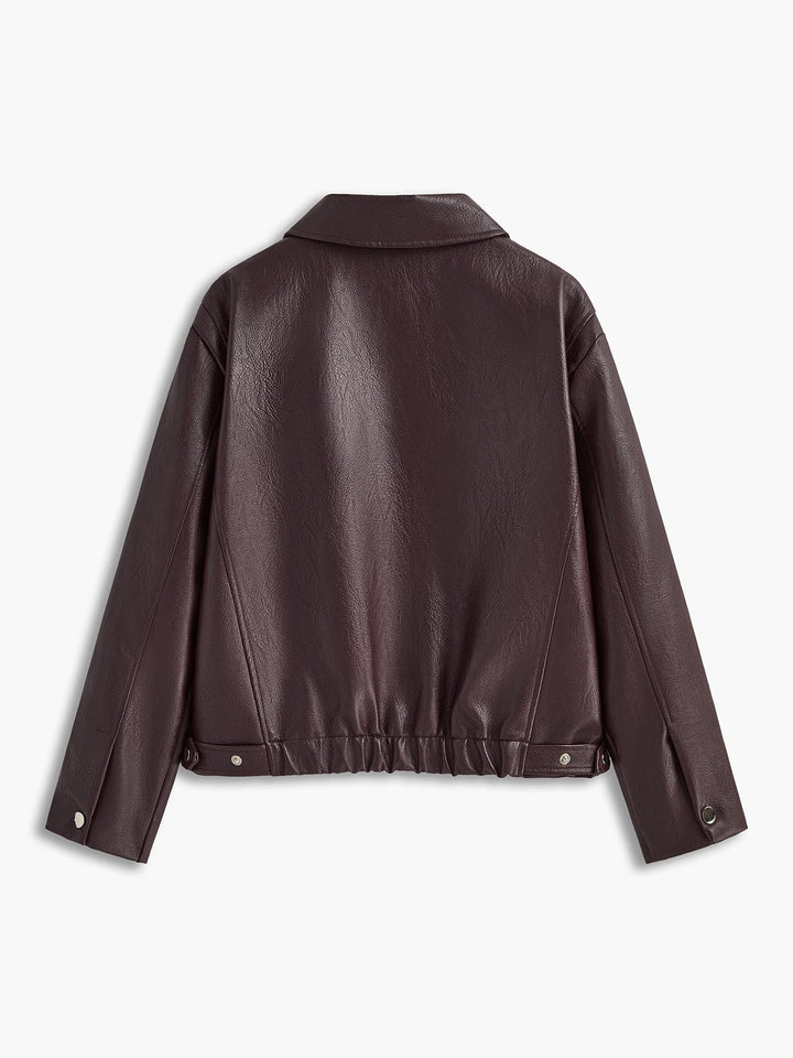 Drune | Minimalistische Kunstlederjacke in Burgunderrot Modern und Vielseitig