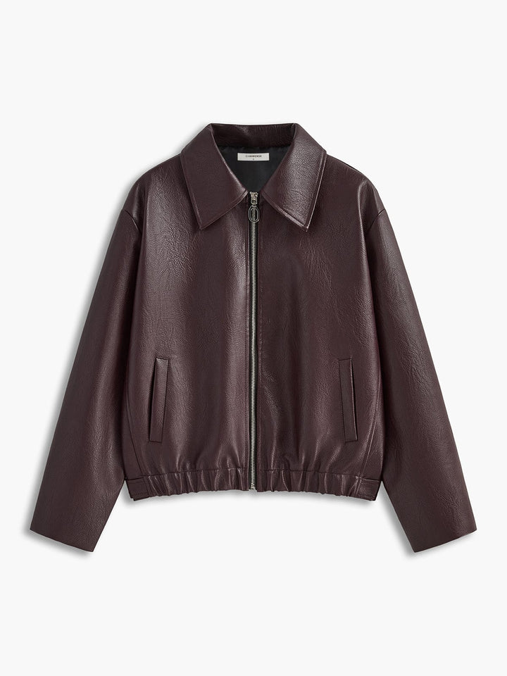 Drune | Minimalistische Kunstlederjacke in Burgunderrot Modern und Vielseitig