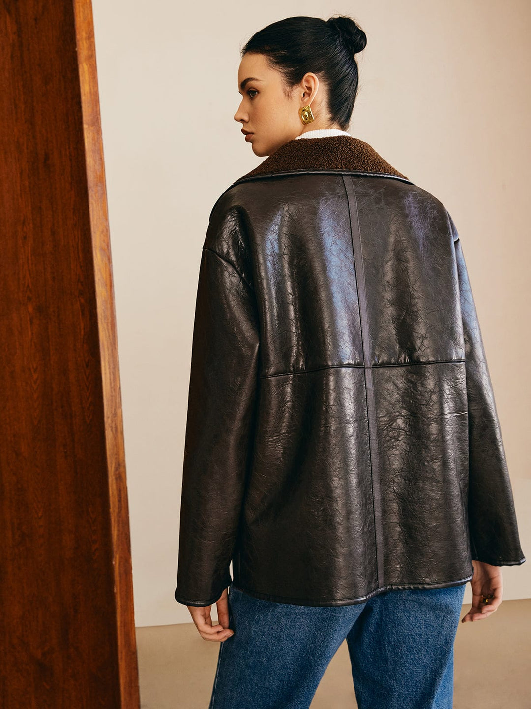 Drune | Schwarze Lederjacke mit Teddy Futter