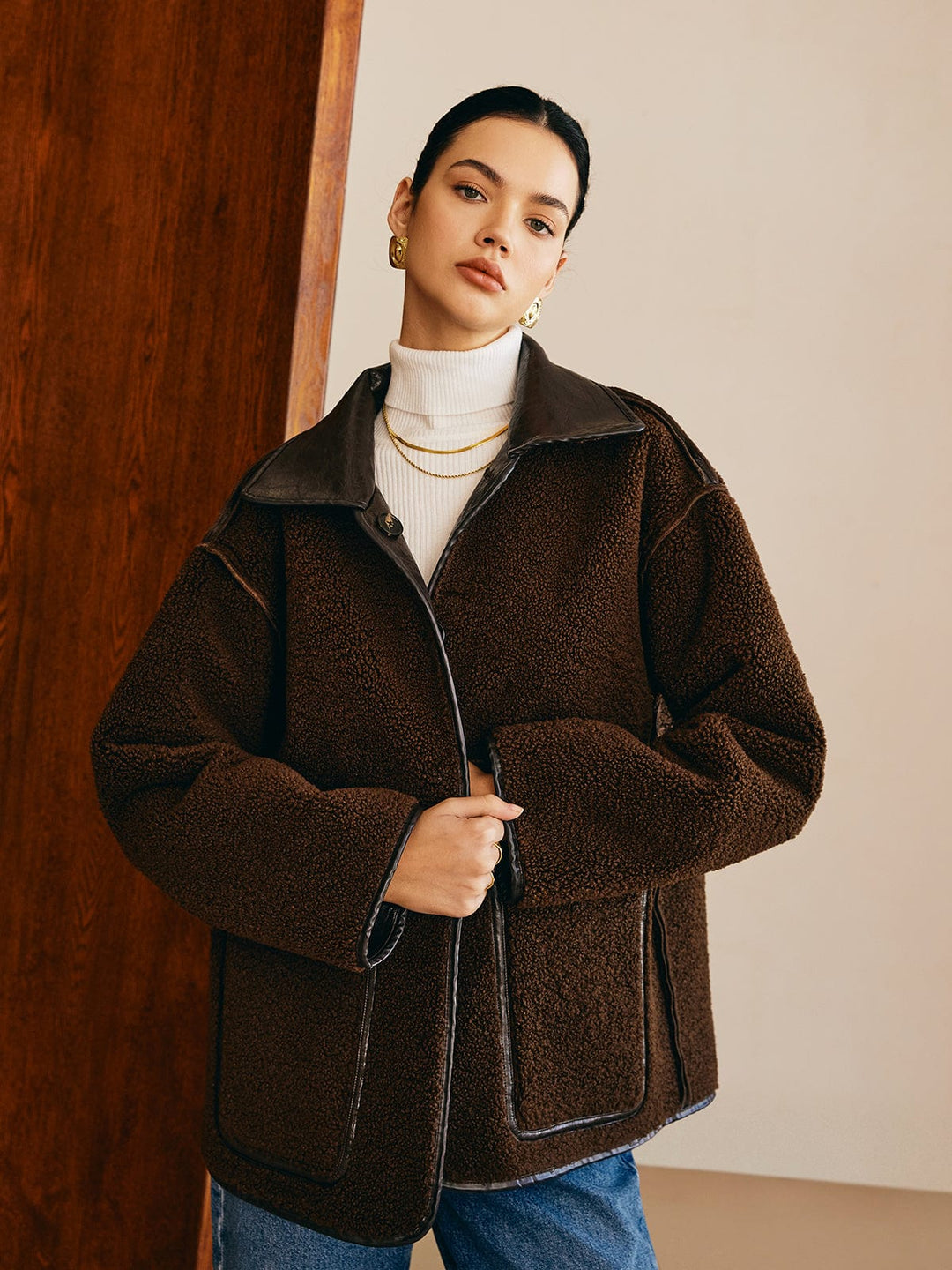 Drune | Schwarze Lederjacke mit Teddy Futter