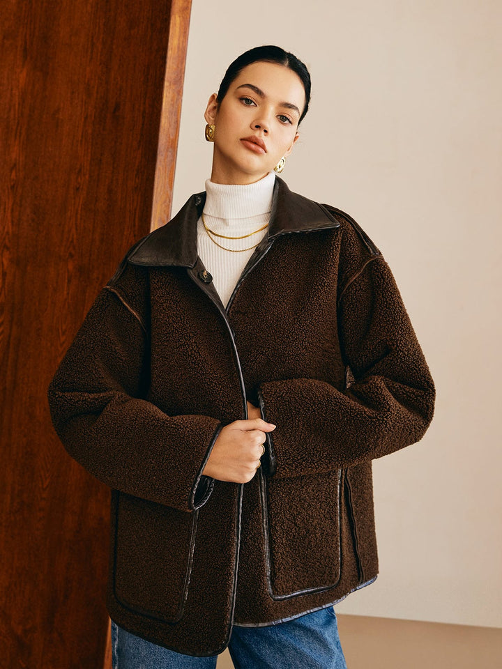 Drune | Schwarze Lederjacke mit Teddy Futter