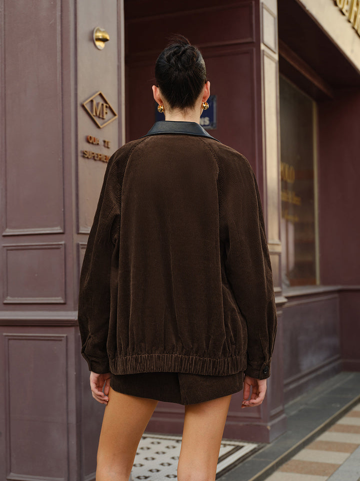 Drune | Kragen Cord-Jacke mit Reißverschluss