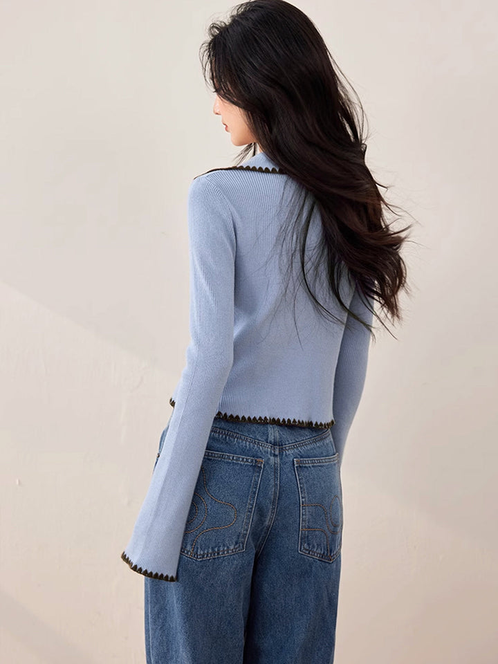 Drune | Cardigan mit Kontrastkante und Rüschendetails Schlanker Schnitt Feminin und Schick