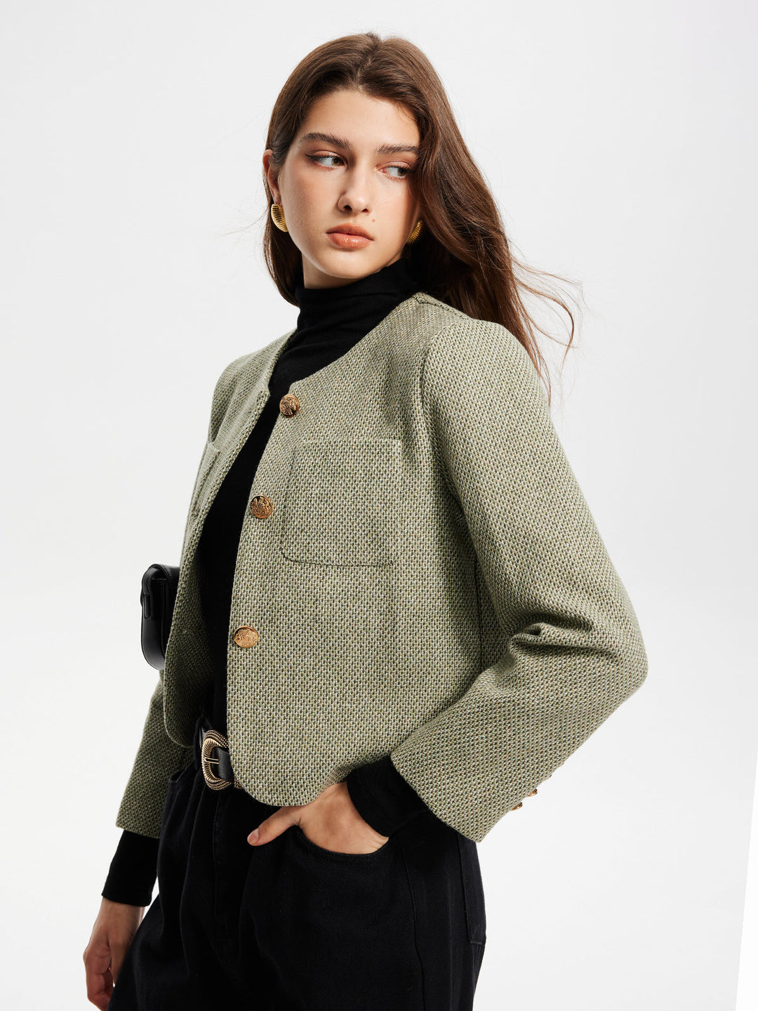 Drune | Hals Taschen Tweedjacke
