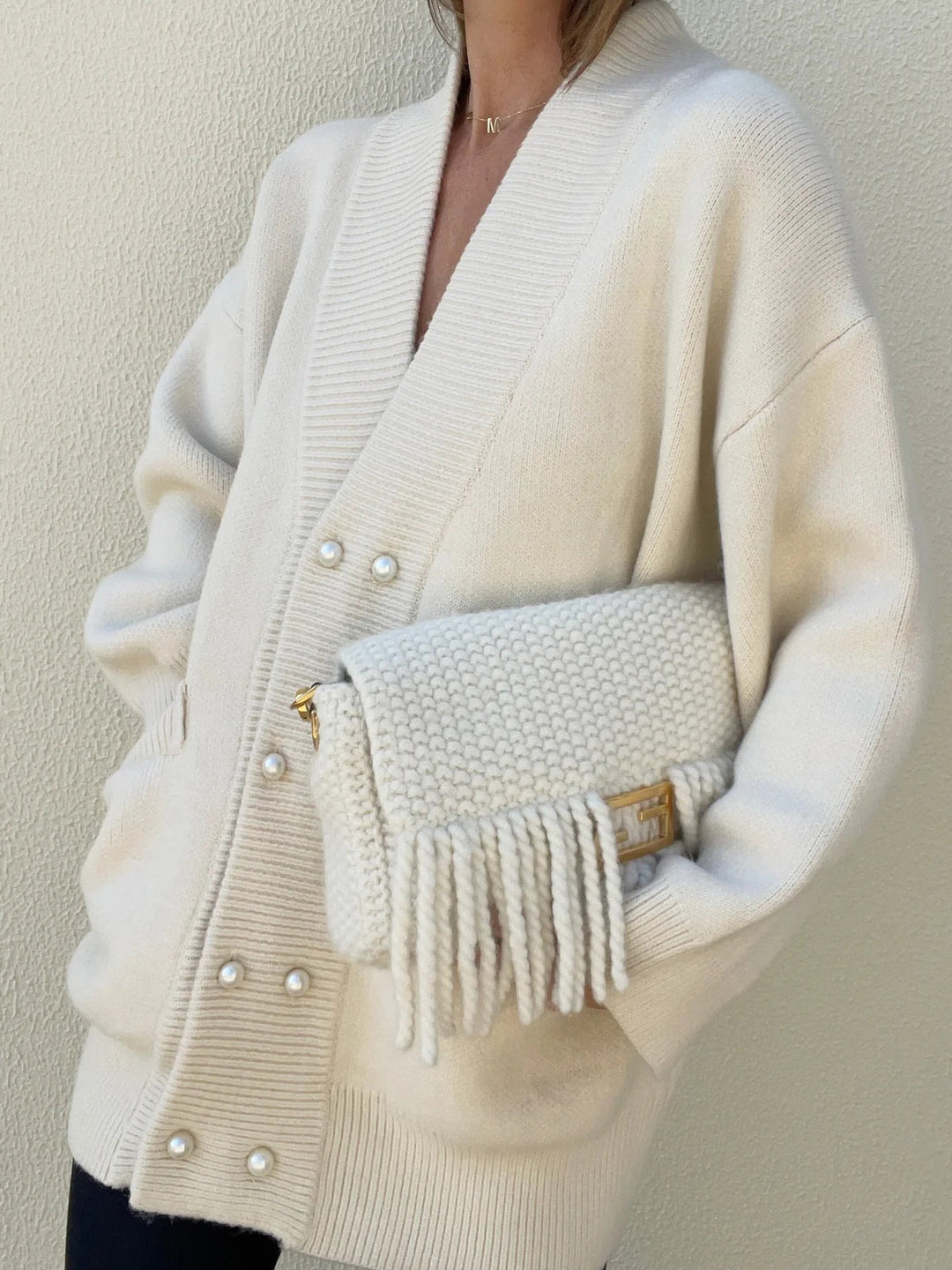 Drune | Strickcardigan mit Perlendetails Oversized Passform Eleganter Komfort