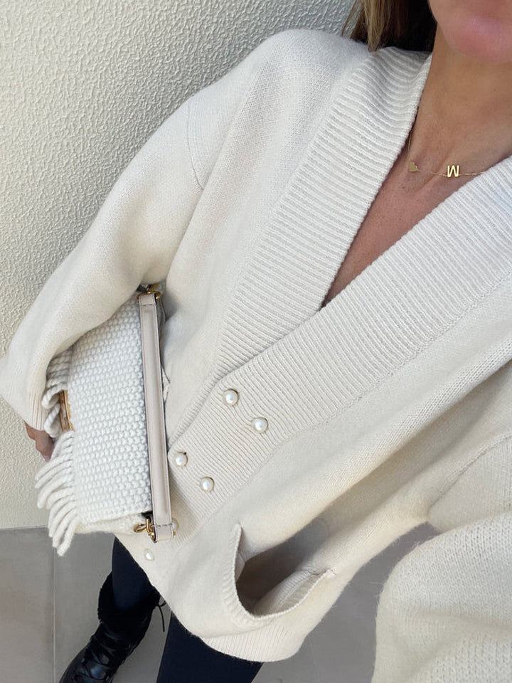 Drune | Strickcardigan mit Perlendetails Oversized Passform Eleganter Komfort