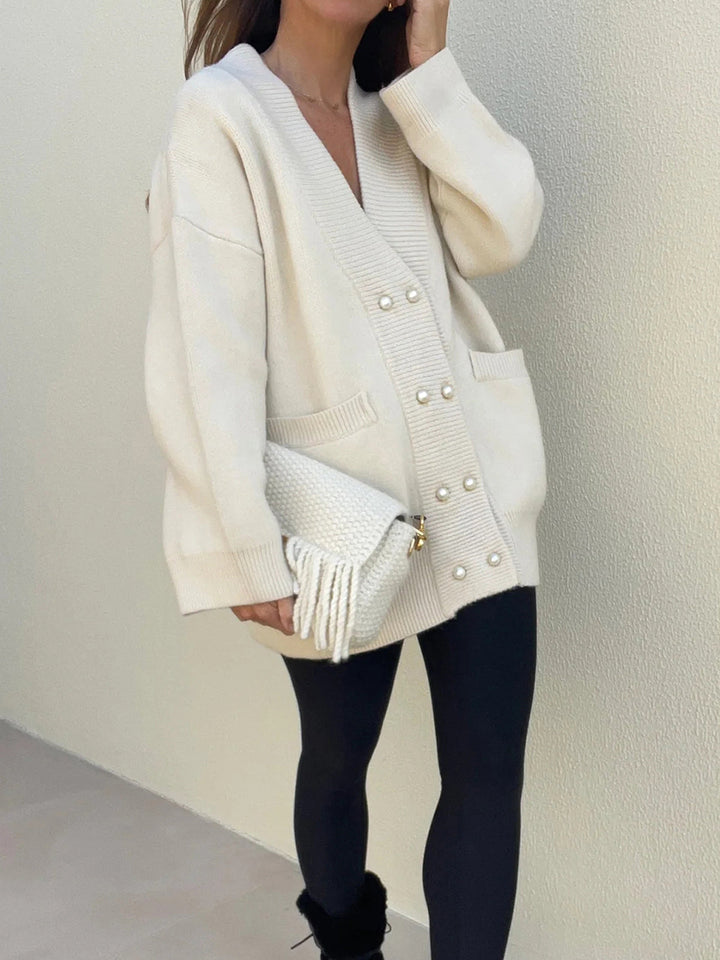Drune | Strickcardigan mit Perlendetails Oversized Passform Eleganter Komfort
