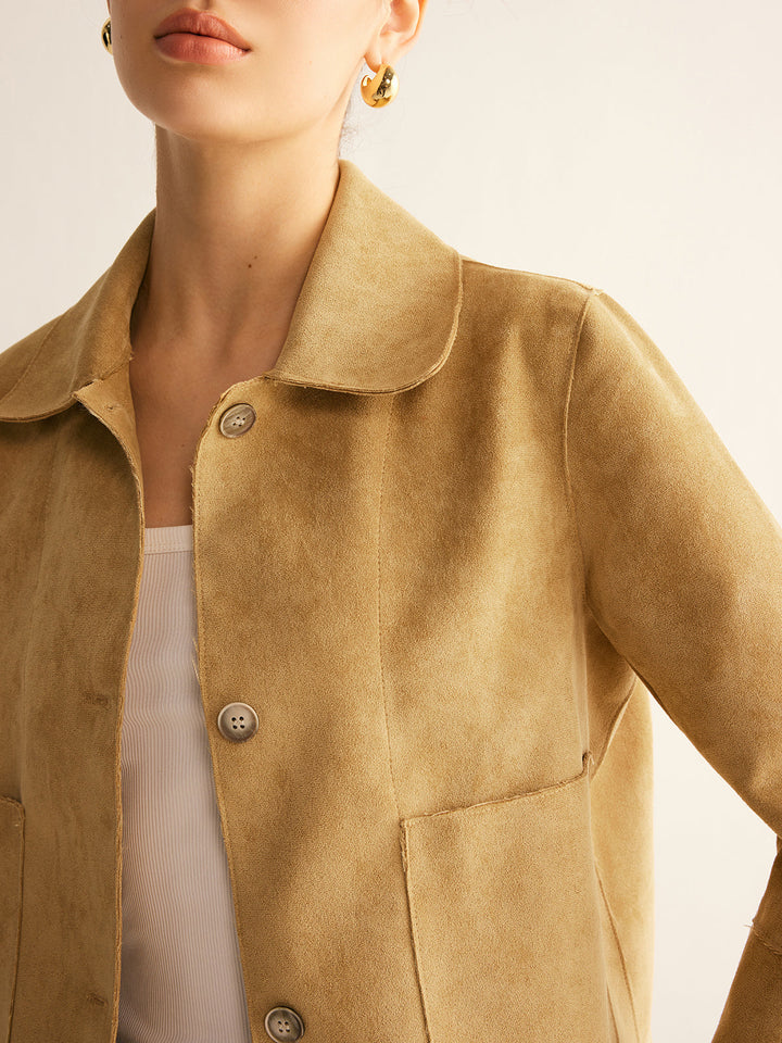 Drune | Kurze Jacke Im Wildlederlook Gerade Schnitt Cool und Zeitlos