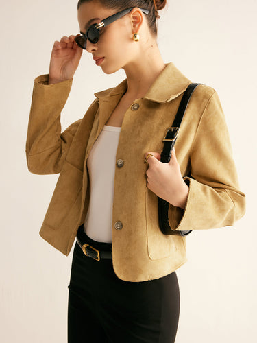 Drune | Kurze Jacke Im Wildlederlook Gerade Schnitt Cool und Zeitlos