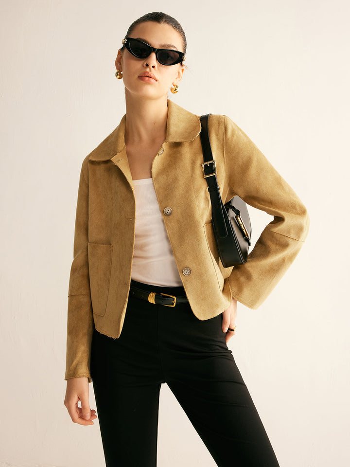 Drune | Kurze Jacke Im Wildlederlook Gerade Schnitt Cool und Zeitlos