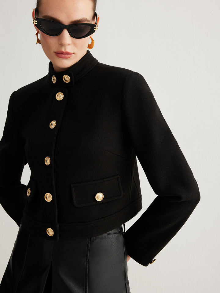 Drune | Kragenknopf Tweed Kurze Jacke