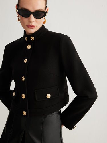 Drune | Kragenknopf Tweed Kurze Jacke