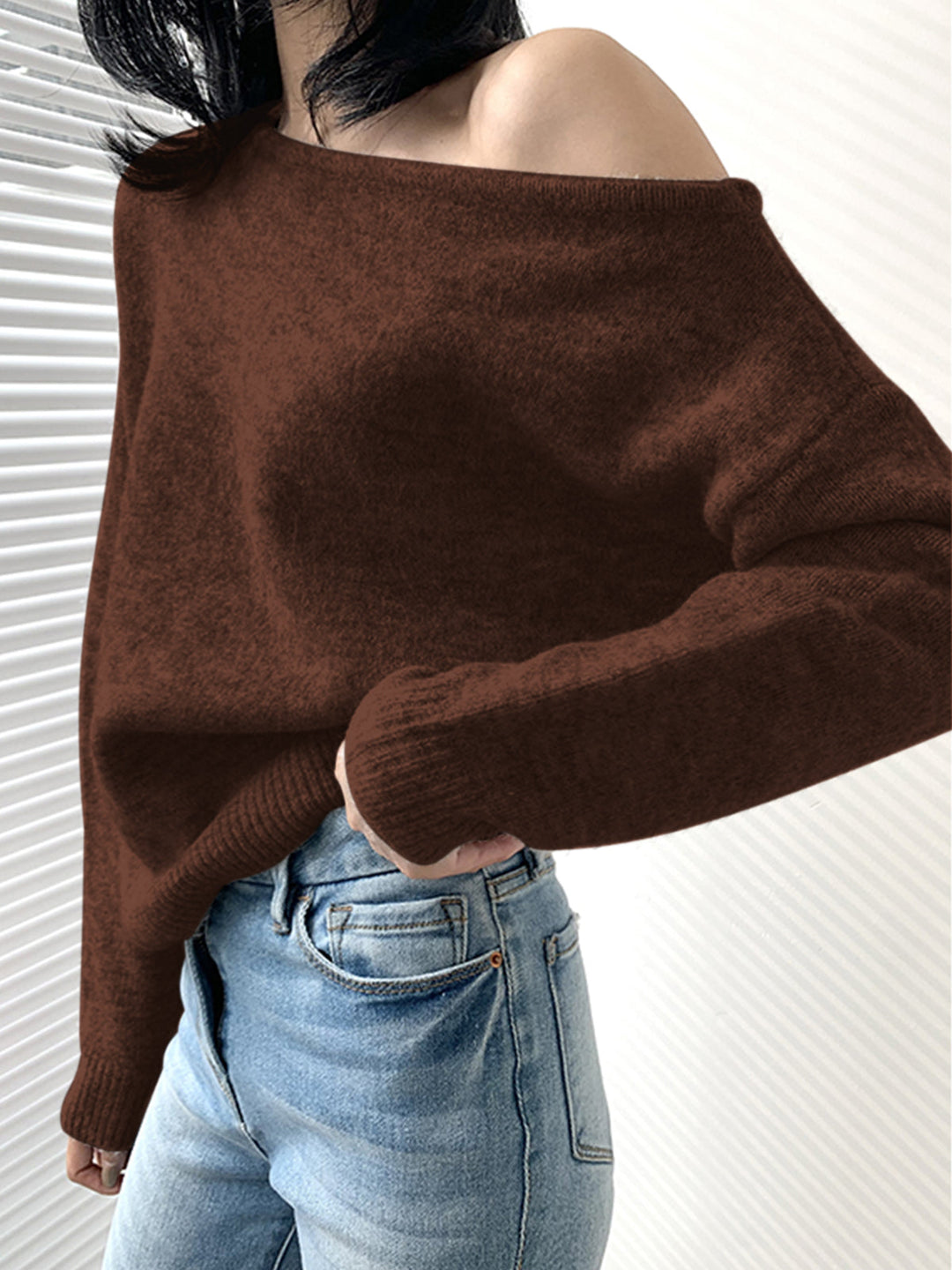 Drune | Off-shoulder Strickpullover Weiche Wollmischung Zertifizierte Eleganz