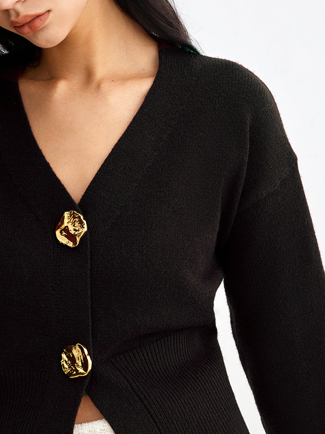 Drune | Eleganter Metallknopf Kurzer Strickjacke