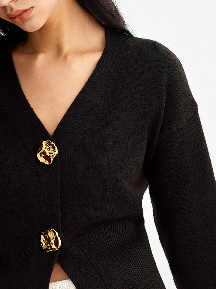 Drune | Eleganter Metallknopf Kurzer Strickjacke