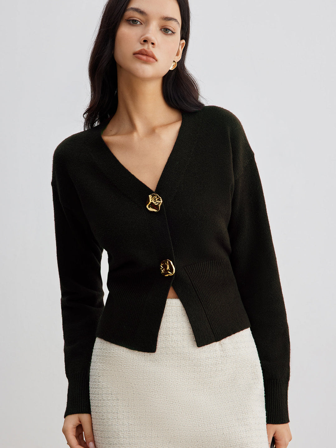 Drune | Eleganter Metallknopf Kurzer Strickjacke