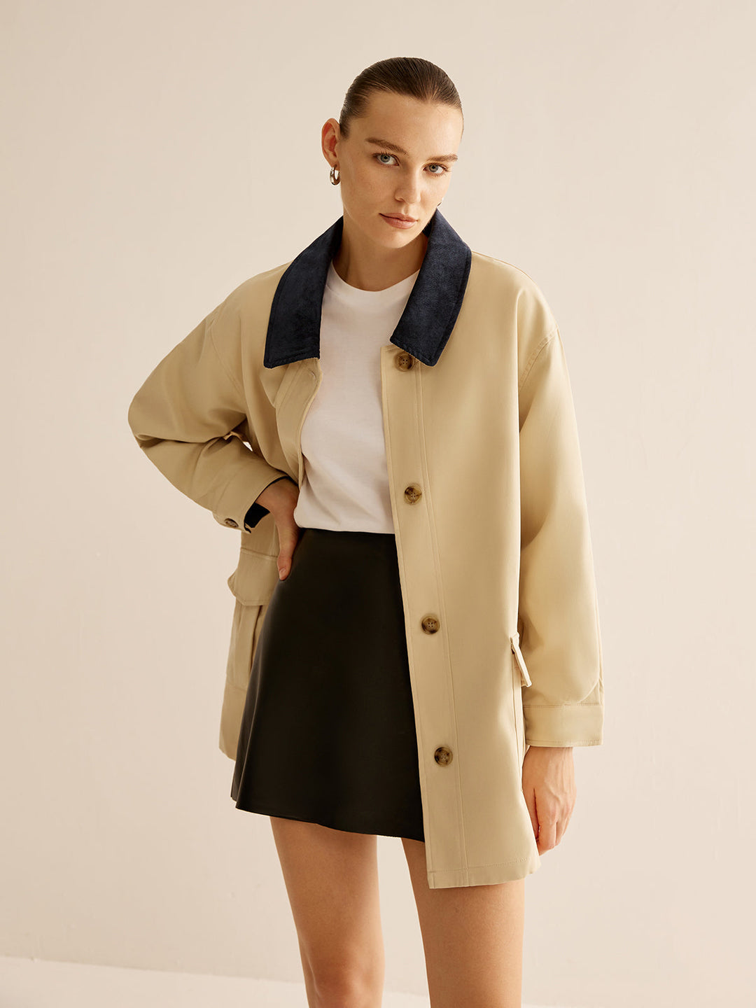 Drune | Baumwolle Kontrastkragen Knopfjacket