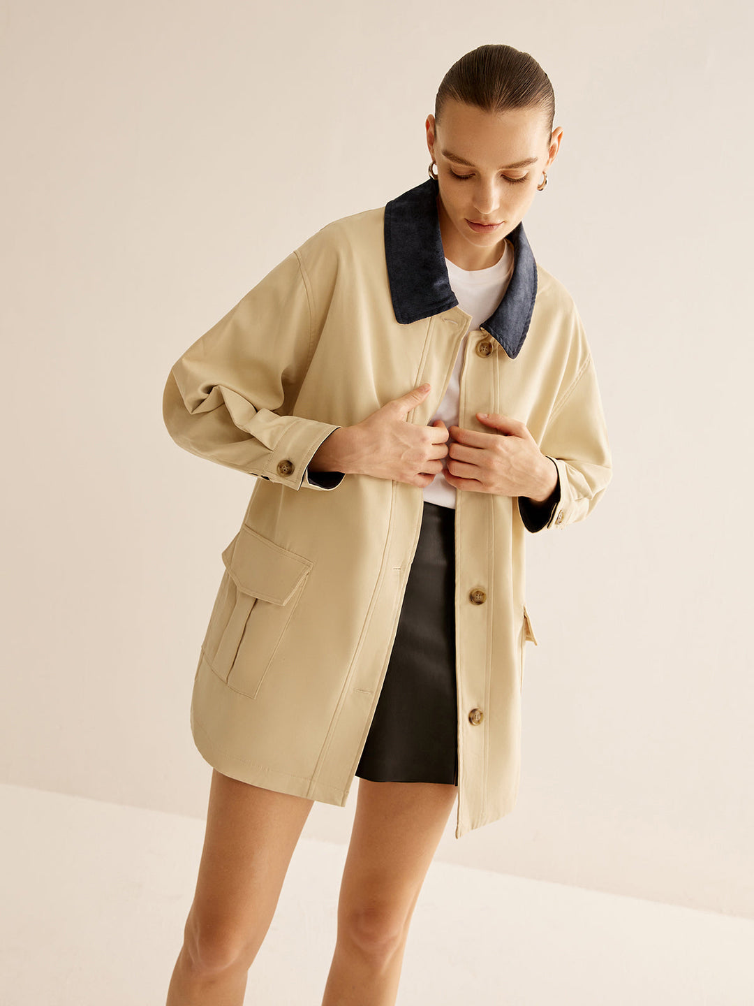 Drune | Baumwolle Kontrastkragen Knopfjacket