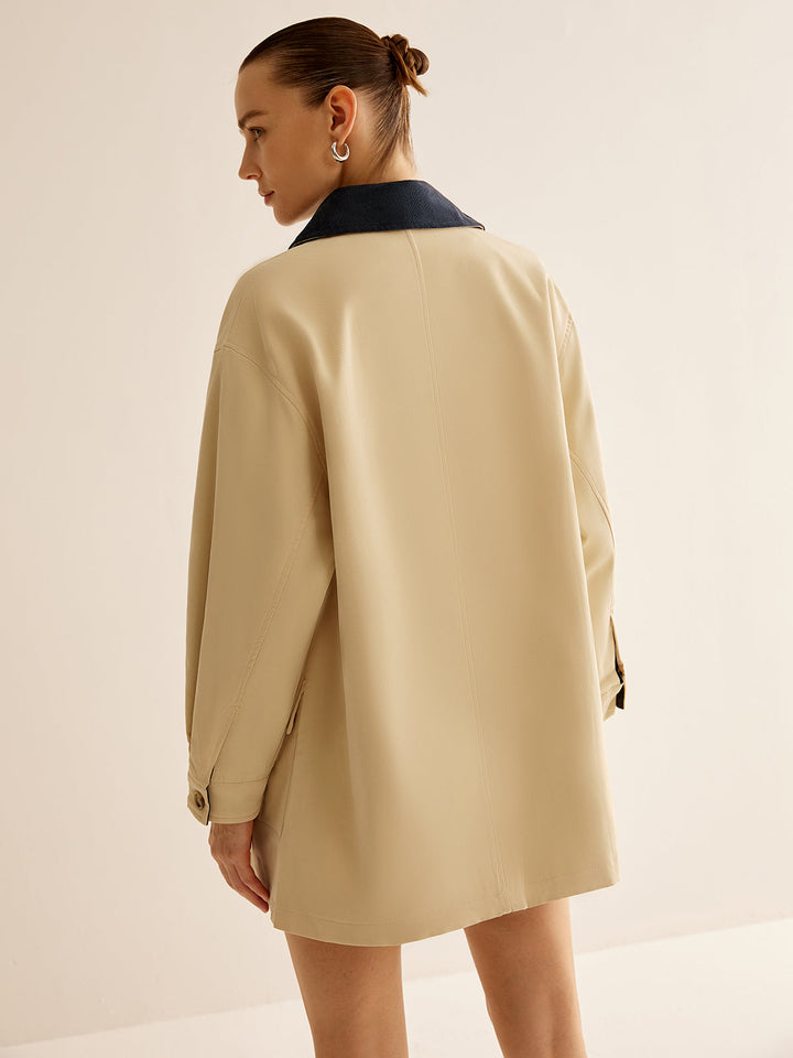 Drune | Baumwolle Kontrastkragen Knopfjacket