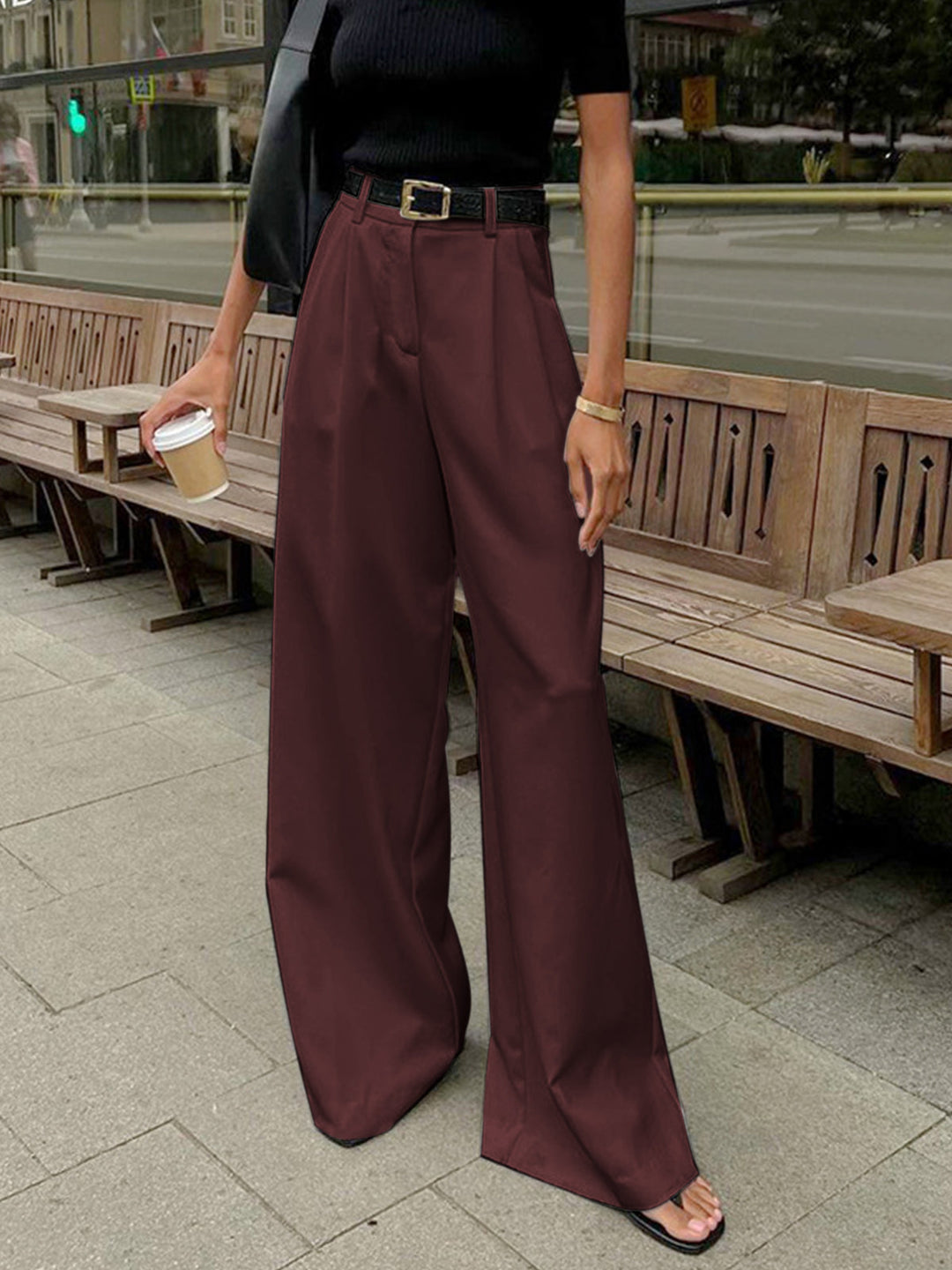 Drune | Elegante Hose mit Weitem Bein Ohne Gürtel