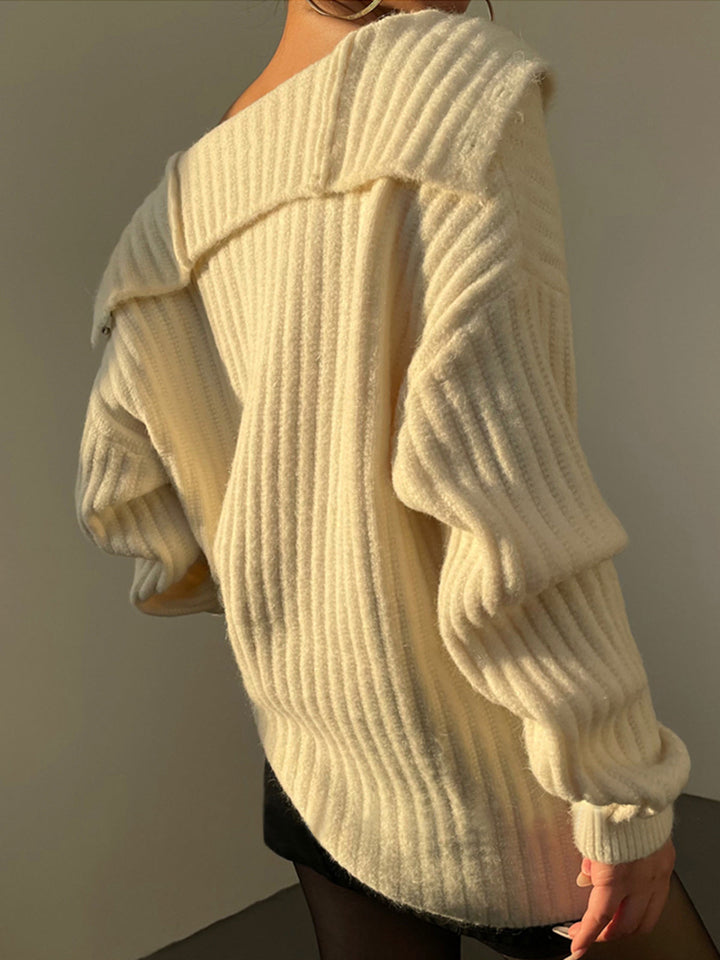 Drune | Off-shoulder Cardigan mit Perlenknöpfen Ribstrick Elegant und Lässig