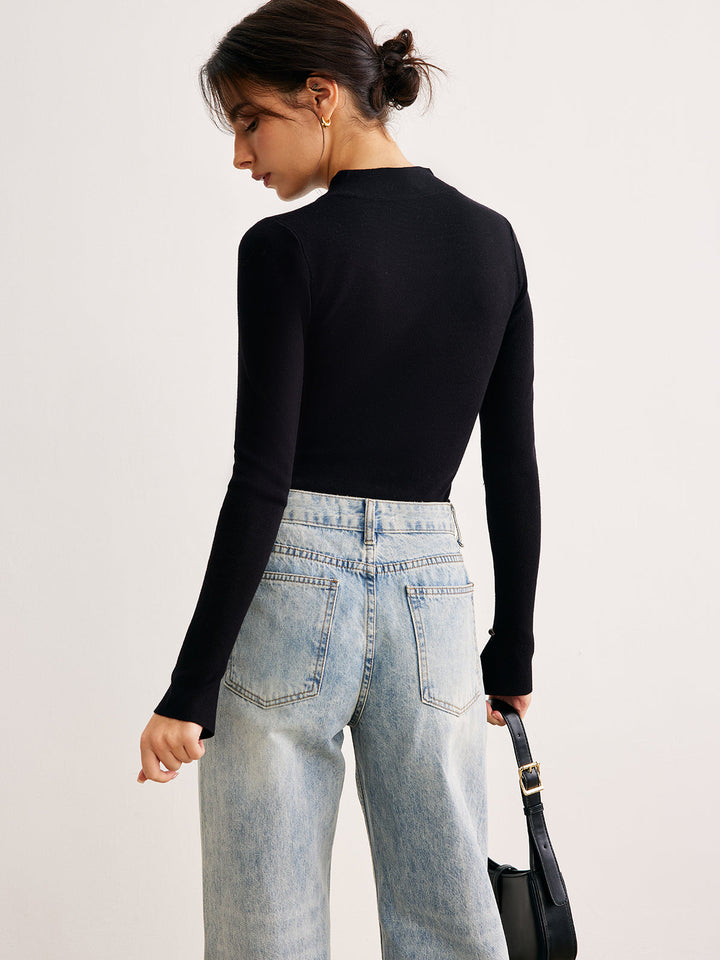 Drune | Langarmige Bluse mit Einzigartigem Ausschnitt Baumwollmischung Modern und Elegant