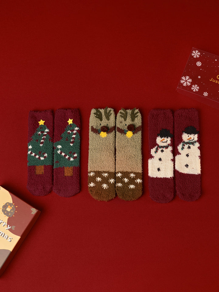 Drune | 3er Pack Weihnachts-Korallenvelours-Socken mit Box