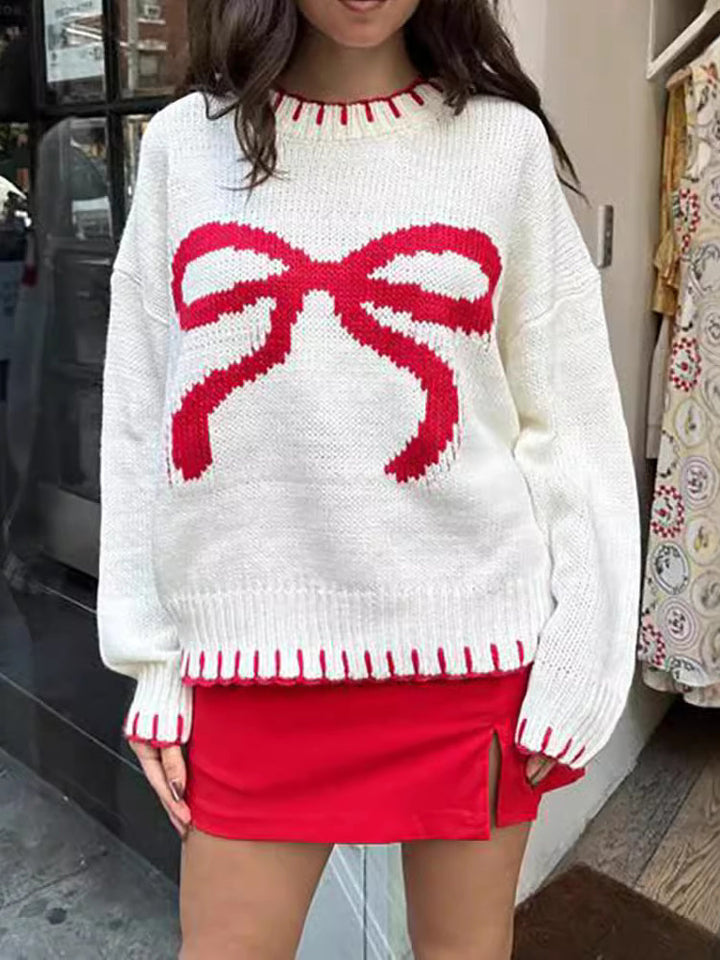 Drune | Strickpullover mit Schleifenmotiv Lässige Passform Süß und Bequem