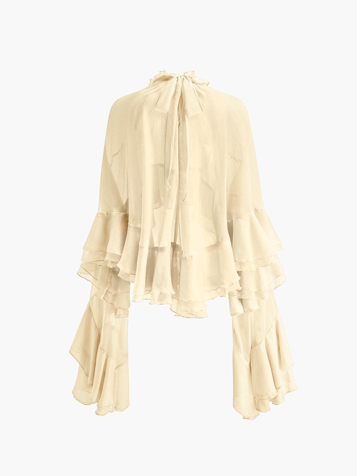 Drune | Durchsichtige Turtleneck Rüsch Chiffon Bluse